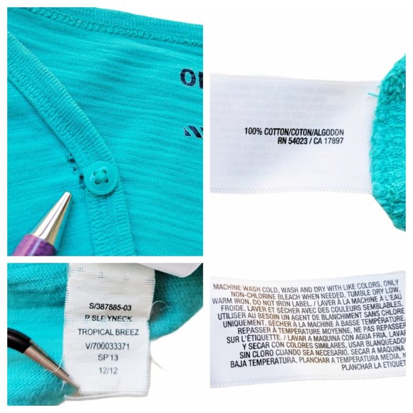 Old Navy T Shirt Teal Blue Notched V Neck 3 Button Henley Short Sleeve T Shirt - Picture 10 of 12